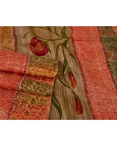 Sanskriti Vintage Indian Sarees 100% Pure Silk Hand Beaded Sari Craft Fabric, PS-60432-Multi Color-Printed Work-100% Pure Silk-8