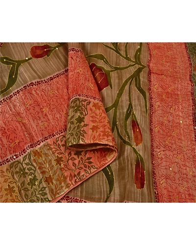 Sanskriti Vintage Indian Sarees 100% Pure Silk Hand Beaded Sari Craft Fabric, PS-60432-Multi Color-Printed Work-100% Pure Silk-10