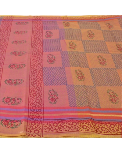 Sanskriti Vintage Pink Indian Sarees Chanderi Block Printed Sari Craft Fabric, PS-60434-Pink-Block Printed Work-Chanderi-4