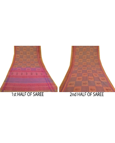 Sanskriti Vintage Pink Indian Sarees Chanderi Block Printed Sari Craft Fabric, PS-60434-Pink-Block Printed Work-Chanderi-6