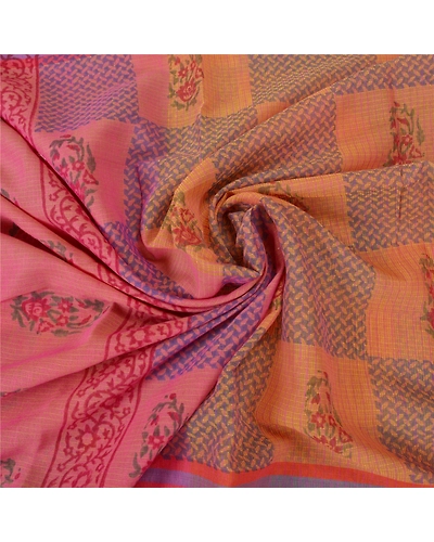 Sanskriti Vintage Pink Indian Sarees Chanderi Block Printed Sari Craft Fabric, PS-60434-Pink-Block Printed Work-Chanderi-7