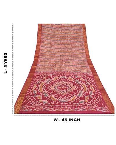 Sanskriti Vintage Pink Sarees Cotton Batik Printed Woven Sari Craft 5 Yd Fabric, PS-60437-Shade Of Pink &amp; Ivory-Batik Printed Work-Cotton-1