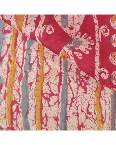 Sanskriti Vintage Pink Sarees Cotton Batik Printed Woven Sari Craft 5 Yd Fabric, PS-60437-Shade Of Pink &amp; Ivory-Batik Printed Work-Cotton-3