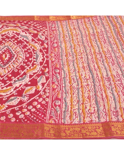 Sanskriti Vintage Pink Sarees Cotton Batik Printed Woven Sari Craft 5 Yd Fabric, PS-60437-Shade Of Pink &amp; Ivory-Batik Printed Work-Cotton-4