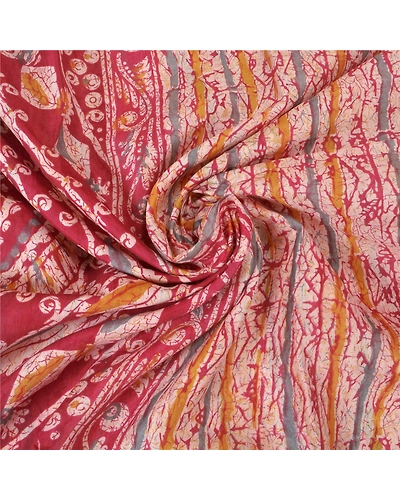 Sanskriti Vintage Pink Sarees Cotton Batik Printed Woven Sari Craft 5 Yd Fabric, PS-60437-Shade Of Pink &amp; Ivory-Batik Printed Work-Cotton-7