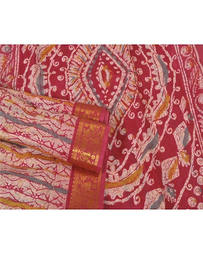 Sanskriti Vintage Pink Sarees Cotton Batik Printed Woven Sari Craft 5 Yd Fabric, PS-60437-Shade Of Pink &amp; Ivory-Batik Printed Work-Cotton-8