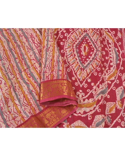 Sanskriti Vintage Pink Sarees Cotton Batik Printed Woven Sari Craft 5 Yd Fabric, PS-60437-Shade Of Pink &amp; Ivory-Batik Printed Work-Cotton-10