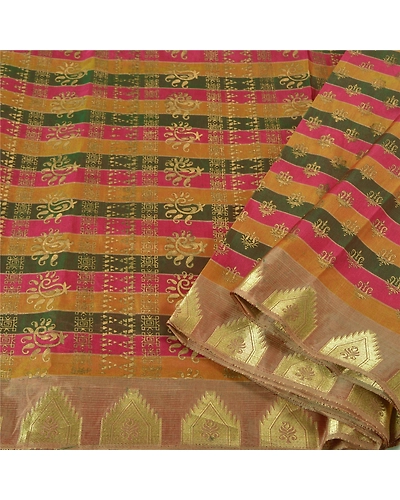 Sanskriti Vintage Indian Sarees Art Silk Woven Painted Premium Sari Craft Fabric, PS-60439-Multi Color-Painted Work-Art Silk-2