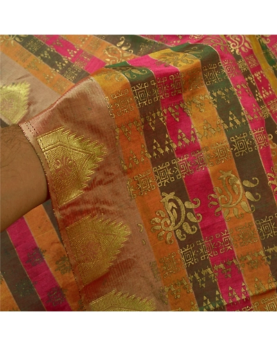 Sanskriti Vintage Indian Sarees Art Silk Woven Painted Premium Sari Craft Fabric, PS-60439-Multi Color-Painted Work-Art Silk-5
