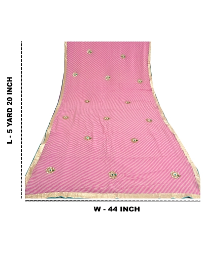 Sanskriti Vintage Pink Sarees Blend Georgette Hand Beaded Leheria Sari Fabric, PS-60446-Pink-Leheria Work-Blend Georgette-1