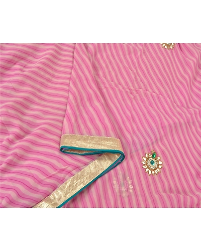 Sanskriti Vintage Pink Sarees Blend Georgette Hand Beaded Leheria Sari Fabric, PS-60446-Pink-Leheria Work-Blend Georgette-10