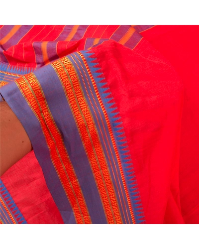 Sanskriti Vintage Red Indian Sarees Art Silk Traditional Woven Ilkal Sari Fabric, PS-60453-Red-Woven Work-Art Silk-5