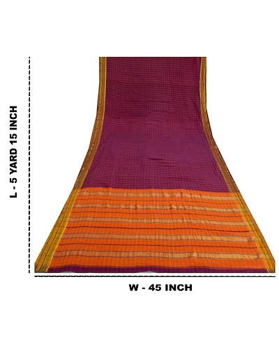 Sanskriti Vintage Purple Sarees Pure Cotton Woven Chettinad Premium Sari Fabric, PS-60457-Purple &amp; Saffron-Woven Work-100% Pure Cotton-1
