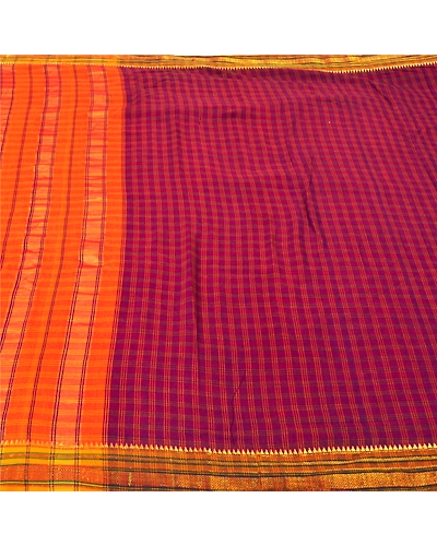 Sanskriti Vintage Purple Sarees Pure Cotton Woven Chettinad Premium Sari Fabric, PS-60457-Purple &amp; Saffron-Woven Work-100% Pure Cotton-4