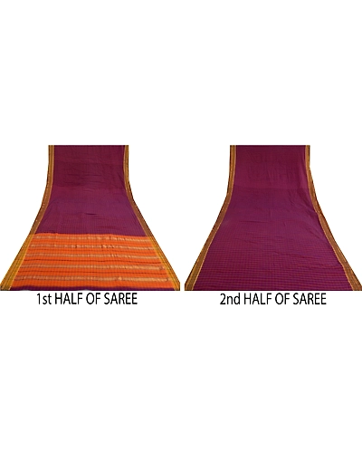 Sanskriti Vintage Purple Sarees Pure Cotton Woven Chettinad Premium Sari Fabric, PS-60457-Purple &amp; Saffron-Woven Work-100% Pure Cotton-6