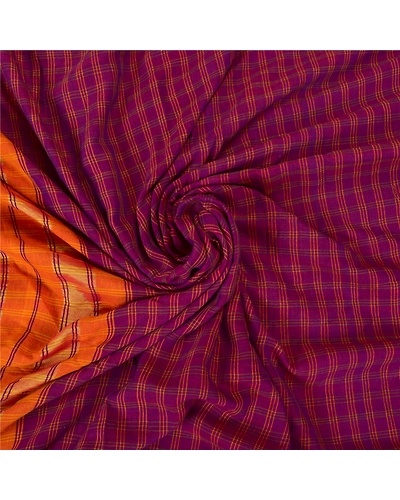 Sanskriti Vintage Purple Sarees Pure Cotton Woven Chettinad Premium Sari Fabric, PS-60457-Purple &amp; Saffron-Woven Work-100% Pure Cotton-7