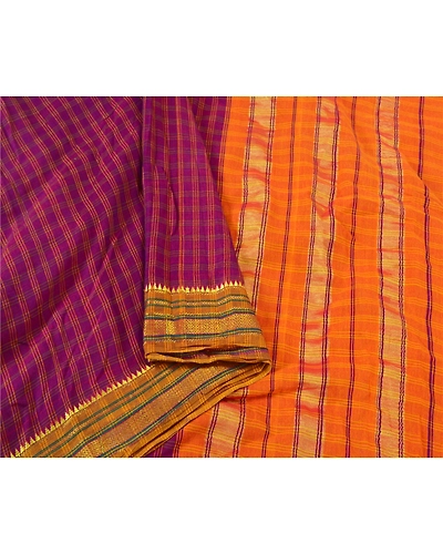 Sanskriti Vintage Purple Sarees Pure Cotton Woven Chettinad Premium Sari Fabric, PS-60457-Purple &amp; Saffron-Woven Work-100% Pure Cotton-10