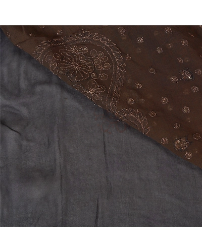 Sanskriti Vintage Bollywood Sarees Pure Georgette Silk Hand Beaded Sari Fabric, PS-60493-Black &amp; Brown-Sequins Work-Pure Georgette Silk-2