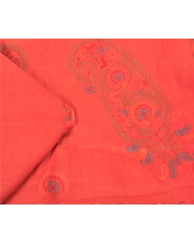 Sanskriti Vintage Peach Sarees Pure Cotton Printed Woven Kota Doria Sari Fabric, PS-60509-Peach-Thread Work-100% Pure Cotton-2