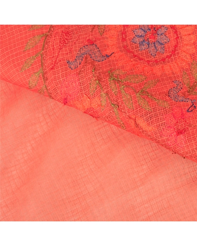 Sanskriti Vintage Peach Sarees Pure Cotton Printed Woven Kota Doria Sari Fabric, PS-60509-Peach-Thread Work-100% Pure Cotton-3