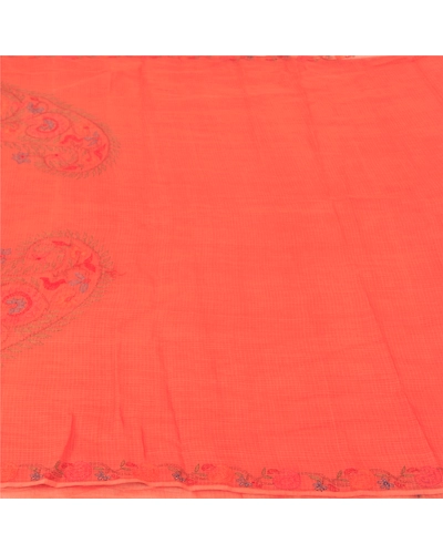 Sanskriti Vintage Peach Sarees Pure Cotton Printed Woven Kota Doria Sari Fabric, PS-60509-Peach-Thread Work-100% Pure Cotton-4