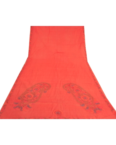 Sanskriti Vintage Peach Sarees Pure Cotton Printed Woven Kota Doria Sari Fabric, PS-60509-Peach-Thread Work-100% Pure Cotton-9