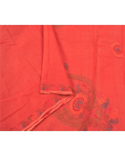 Sanskriti Vintage Peach Sarees Pure Cotton Printed Woven Kota Doria Sari Fabric, PS-60509-Peach-Thread Work-100% Pure Cotton-10