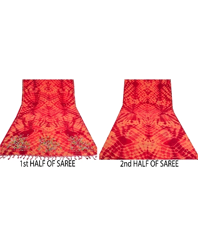 Sanskriti Vintage Dark Red Sarees Georgette Hand Beaded Leheria Sari Fabric, PS-60517-Dark Red &amp; Peach-Sequins Work-Georgette-6