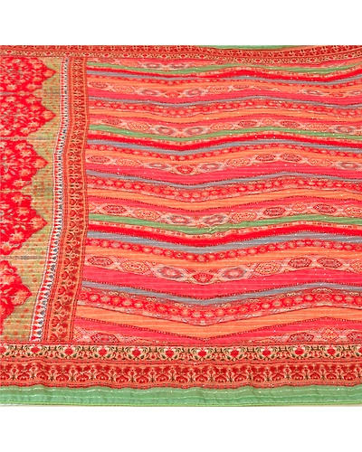 Sanskriti Vintage Red Indian Sarees Georgette Hand Beaded Premium Sari Fabric, PS-60527-Shade Of Red-Thread Work-Georgette-4