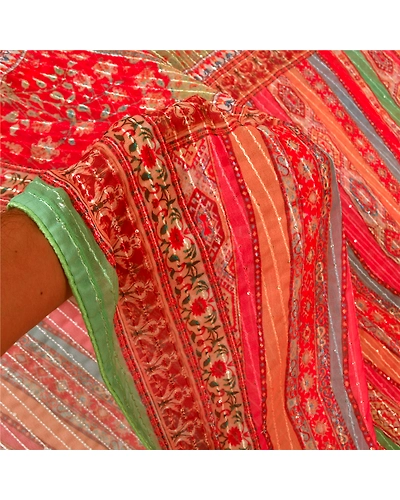 Sanskriti Vintage Red Indian Sarees Georgette Hand Beaded Premium Sari Fabric, PS-60527-Shade Of Red-Thread Work-Georgette-5