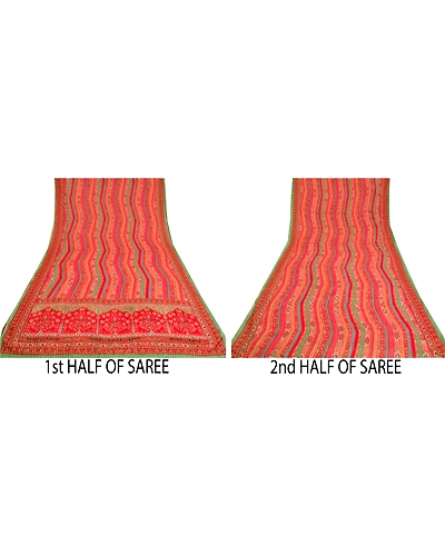 Sanskriti Vintage Red Indian Sarees Georgette Hand Beaded Premium Sari Fabric, PS-60527-Shade Of Red-Thread Work-Georgette-6