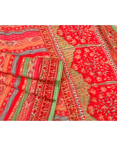 Sanskriti Vintage Red Indian Sarees Georgette Hand Beaded Premium Sari Fabric, PS-60527-Shade Of Red-Thread Work-Georgette-8