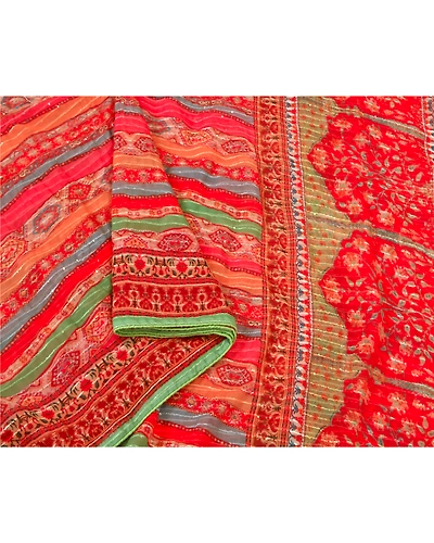 Sanskriti Vintage Red Indian Sarees Georgette Hand Beaded Premium Sari Fabric, PS-60527-Shade Of Red-Thread Work-Georgette-10