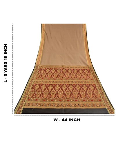 Sanskriti Vintage Brown Indian Sarees Art Silk Woven Premium Sari Craft Fabric, PS-60528-Brown &amp; Dark Red-Woven Work-Art Silk-1