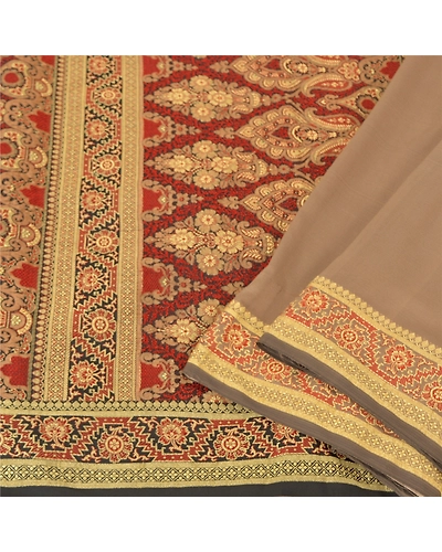 Sanskriti Vintage Brown Indian Sarees Art Silk Woven Premium Sari Craft Fabric, PS-60528-Brown &amp; Dark Red-Woven Work-Art Silk-2