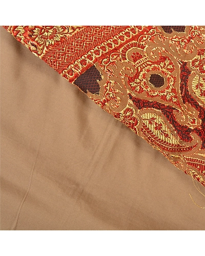 Sanskriti Vintage Brown Indian Sarees Art Silk Woven Premium Sari Craft Fabric, PS-60528-Brown &amp; Dark Red-Woven Work-Art Silk-3