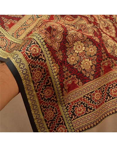 Sanskriti Vintage Brown Indian Sarees Art Silk Woven Premium Sari Craft Fabric, PS-60528-Brown &amp; Dark Red-Woven Work-Art Silk-5