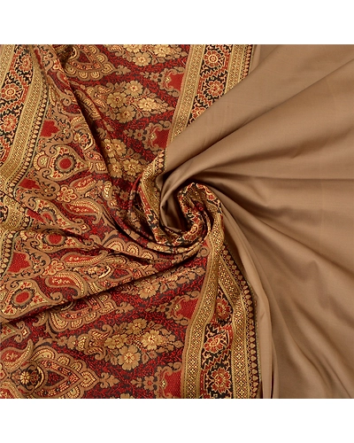Sanskriti Vintage Brown Indian Sarees Art Silk Woven Premium Sari Craft Fabric, PS-60528-Brown &amp; Dark Red-Woven Work-Art Silk-7
