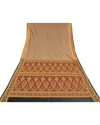 Sanskriti Vintage Brown Indian Sarees Art Silk Woven Premium Sari Craft Fabric, PS-60528-Brown &amp; Dark Red-Woven Work-Art Silk-9