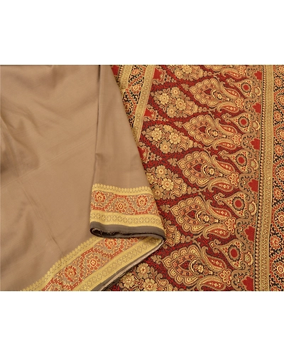 Sanskriti Vintage Brown Indian Sarees Art Silk Woven Premium Sari Craft Fabric, PS-60528-Brown &amp; Dark Red-Woven Work-Art Silk-10