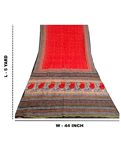 Sanskriti Vintage Red Sarees 100% Pure Silk Hand Beaded Kantha Sari Craft Fabric, PS-60538-Red &amp; Black-Thread Work-Pure Silk-1