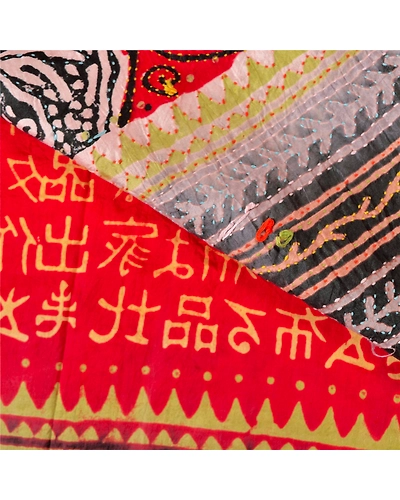 Sanskriti Vintage Red Sarees 100% Pure Silk Hand Beaded Kantha Sari Craft Fabric, PS-60538-Red &amp; Black-Thread Work-Pure Silk-3