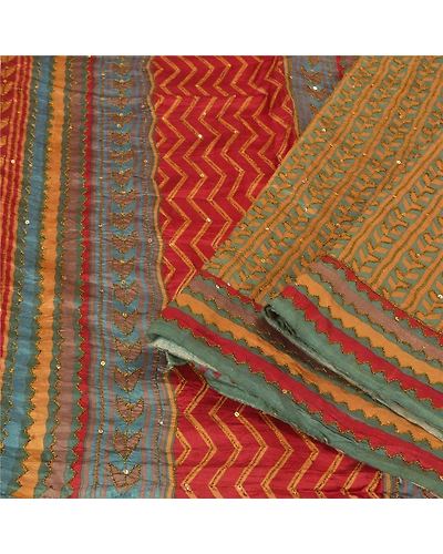 Sanskriti Vintage Indian Sarees 100% Pure Silk Hand Beaded Sari Craft Fabric, PS-60565-Multi Color-Thread Work-Pure Silk-2