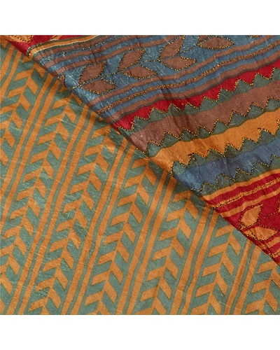 Sanskriti Vintage Indian Sarees 100% Pure Silk Hand Beaded Sari Craft Fabric, PS-60565-Multi Color-Thread Work-Pure Silk-3