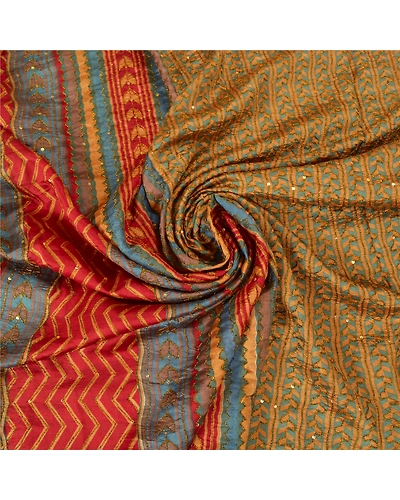 Sanskriti Vintage Indian Sarees 100% Pure Silk Hand Beaded Sari Craft Fabric, PS-60565-Multi Color-Thread Work-Pure Silk-7