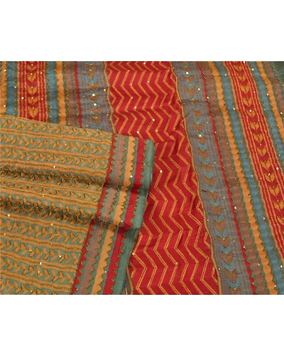 Sanskriti Vintage Indian Sarees 100% Pure Silk Hand Beaded Sari Craft Fabric, PS-60565-Multi Color-Thread Work-Pure Silk-8