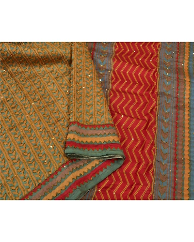 Sanskriti Vintage Indian Sarees 100% Pure Silk Hand Beaded Sari Craft Fabric, PS-60565-Multi Color-Thread Work-Pure Silk-10