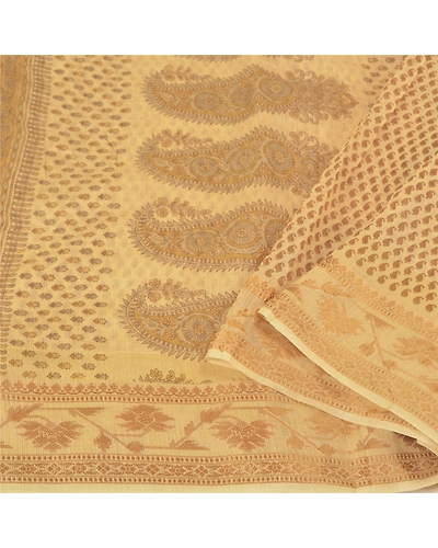 Sanskriti Vintage Ivory Sarees Cotton Silk Printed Woven Kota Sari Craft Fabric, PS-60566-Ivory-Printed Work-Cotton Silk-2