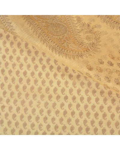 Sanskriti Vintage Ivory Sarees Cotton Silk Printed Woven Kota Sari Craft Fabric, PS-60566-Ivory-Printed Work-Cotton Silk-3