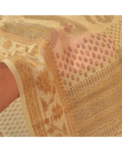Sanskriti Vintage Ivory Sarees Cotton Silk Printed Woven Kota Sari Craft Fabric, PS-60566-Ivory-Printed Work-Cotton Silk-5